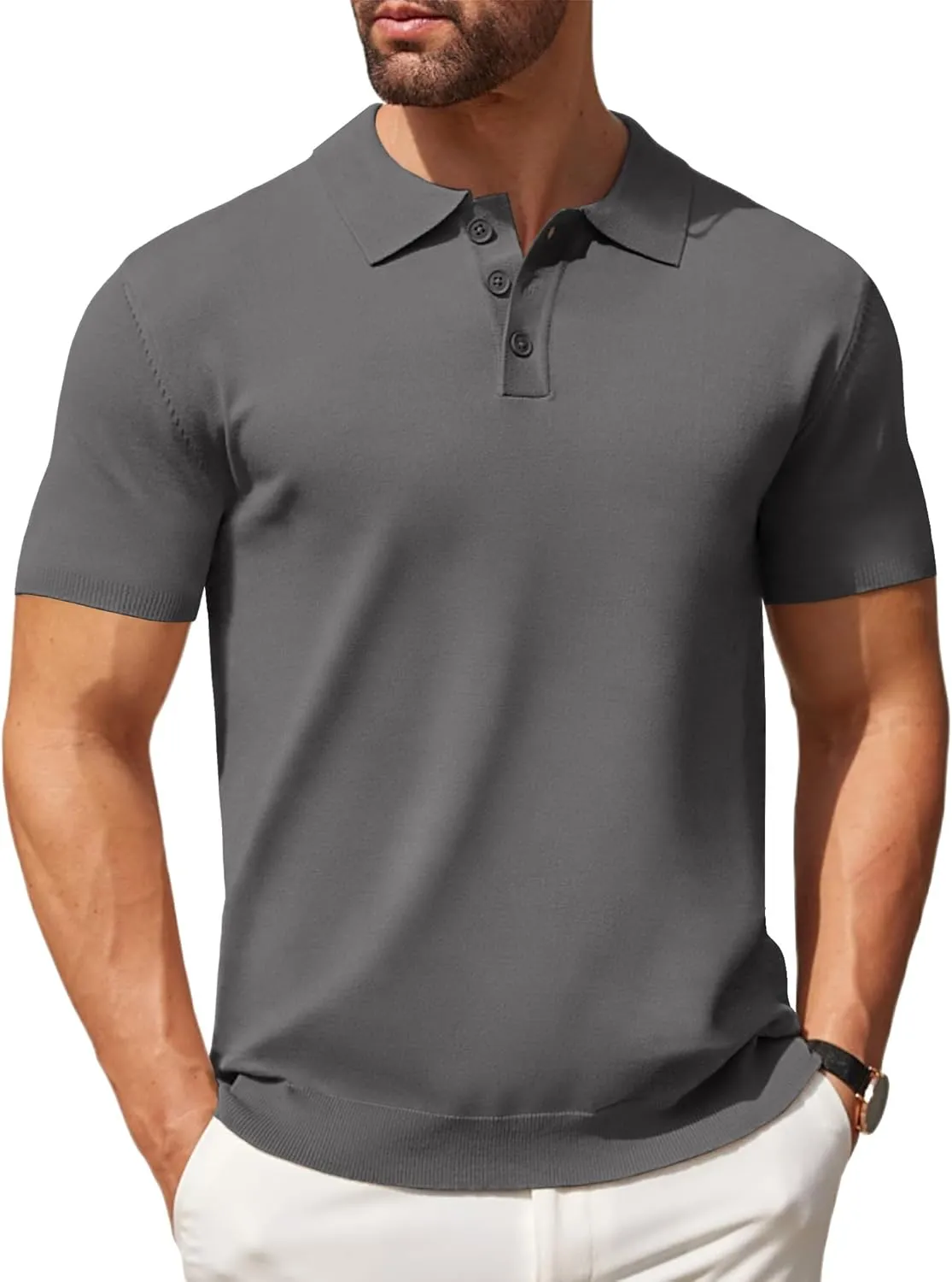 COOFANDY Mens Knit Polo Shirts Casual Short Sleeve Button Down Polo Shirt Classic Golf Shirts
