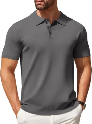 COOFANDY Mens Knit Polo Shirts Casual Short Sleeve Button Down Polo Shirt Classic Golf Shirts