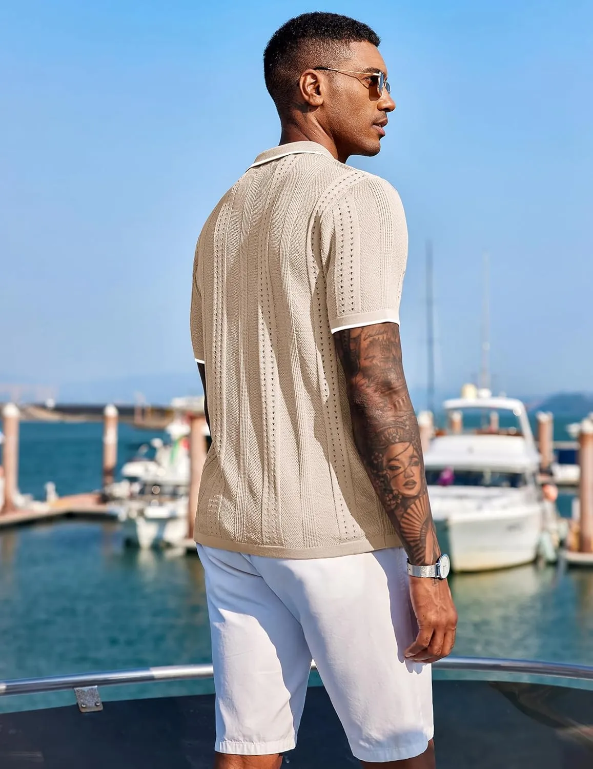 COOFANDY Men's Knit Shirts Short Sleeve Button Down Polo Shirt Fashion Casual Summer Beach Shirts