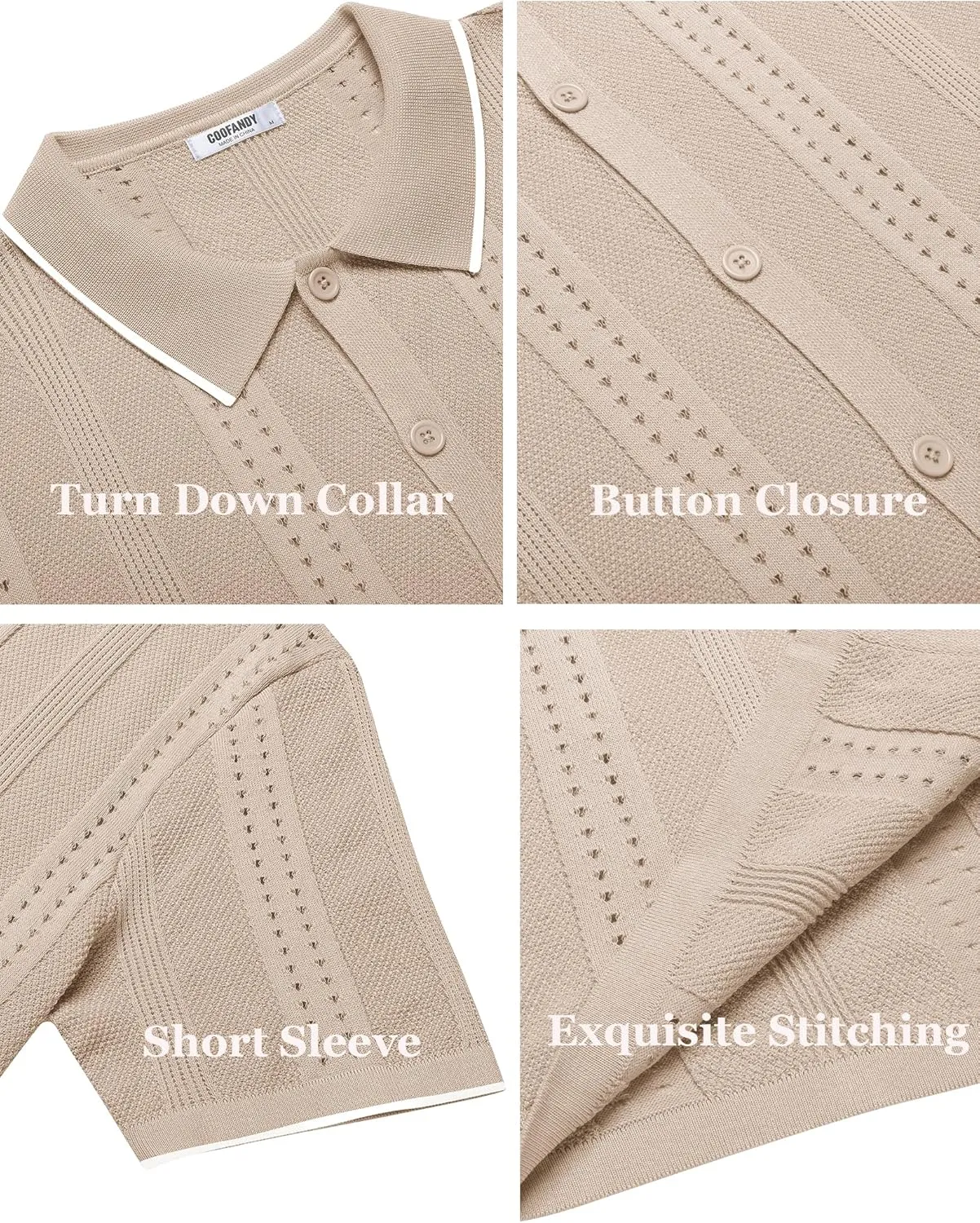 COOFANDY Men's Knit Shirts Short Sleeve Button Down Polo Shirt Fashion Casual Summer Beach Shirts