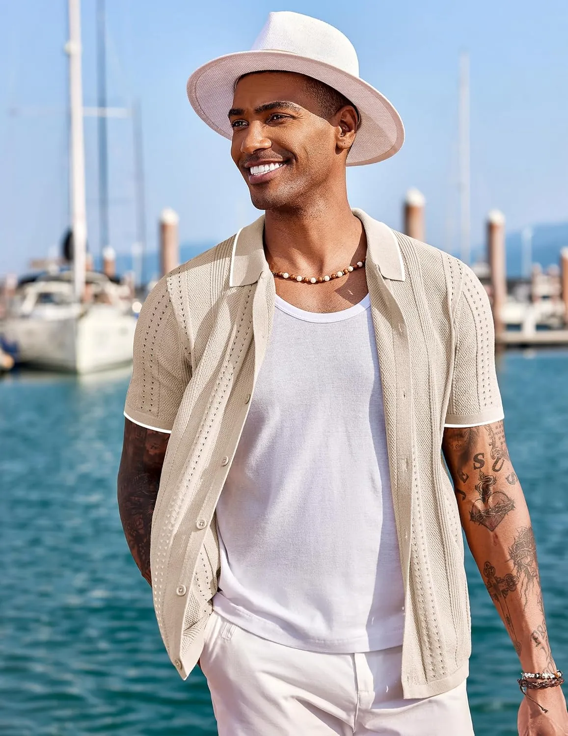 COOFANDY Men's Knit Shirts Short Sleeve Button Down Polo Shirt Fashion Casual Summer Beach Shirts