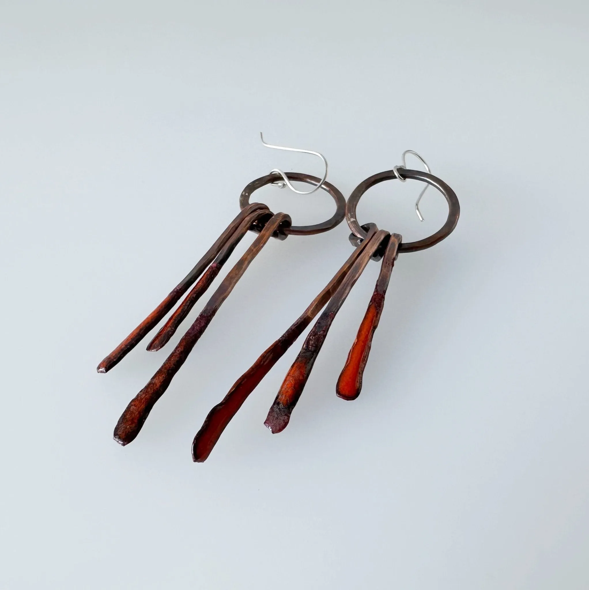 Copper and Orange Enamel Dream Catcher Earrings