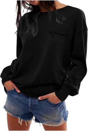 Crew Neck Sweatshirts Women Casual Loose Long Sleeve Tops 2024 Fall Fashion Teacher Shirts Pullover Preppy Clothes