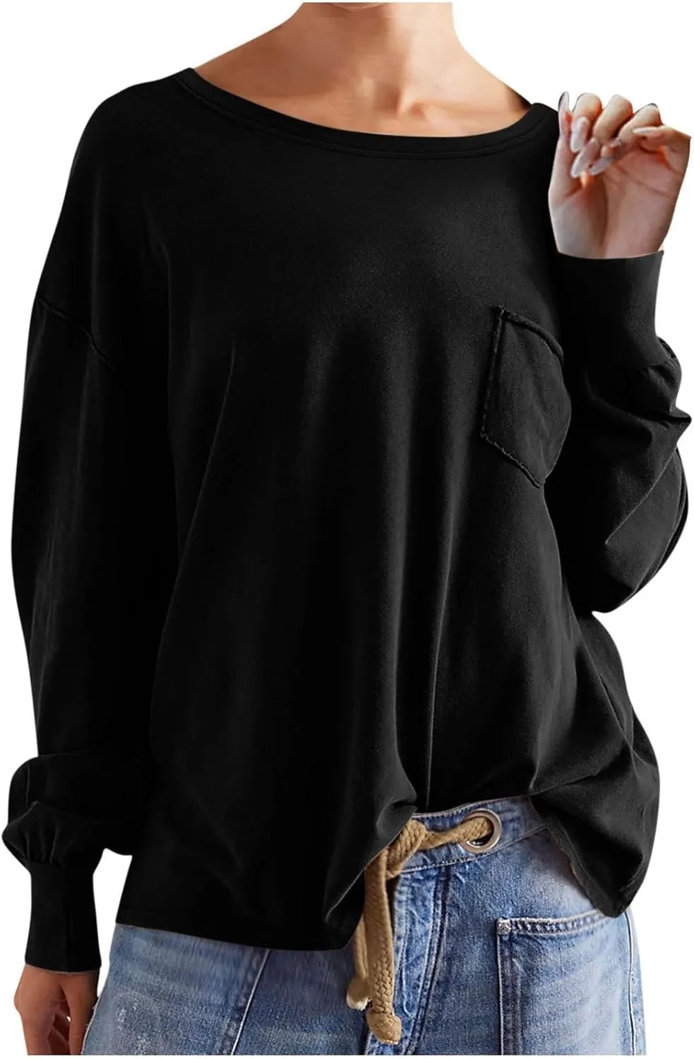 Crew Neck Sweatshirts Women Casual Loose Long Sleeve Tops 2024 Fall Fashion Teacher Shirts Pullover Preppy Clothes