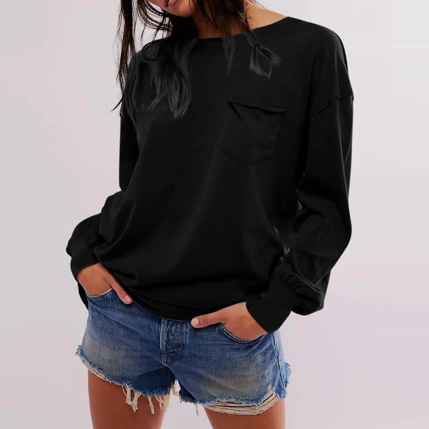 Crew Neck Sweatshirts Women Casual Loose Long Sleeve Tops 2024 Fall Fashion Teacher Shirts Pullover Preppy Clothes