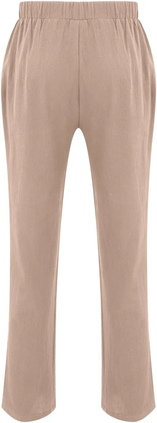 CRNTCEM Loose Fit Beach Pants for Men Drastring Pant Lightweight Summer Casual Linen Pant Elastic Waist Sports Golf Sweatpant