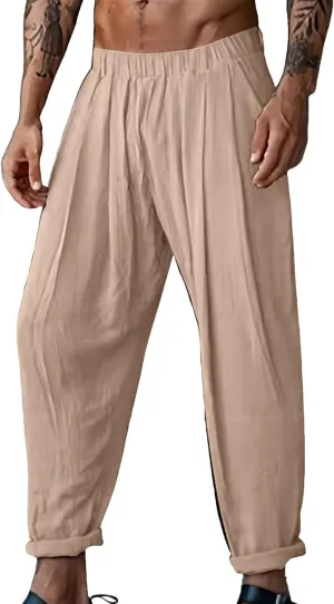 CRNTCEM Loose Fit Beach Pants for Men Drastring Pant Lightweight Summer Casual Linen Pant Elastic Waist Sports Golf Sweatpant