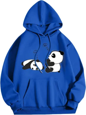 Cute Hoodies for Women Trendy Oversized Kawaii Panda Print Sweatshirt Long Sleeve Hooded Pullover Tops with Pocket