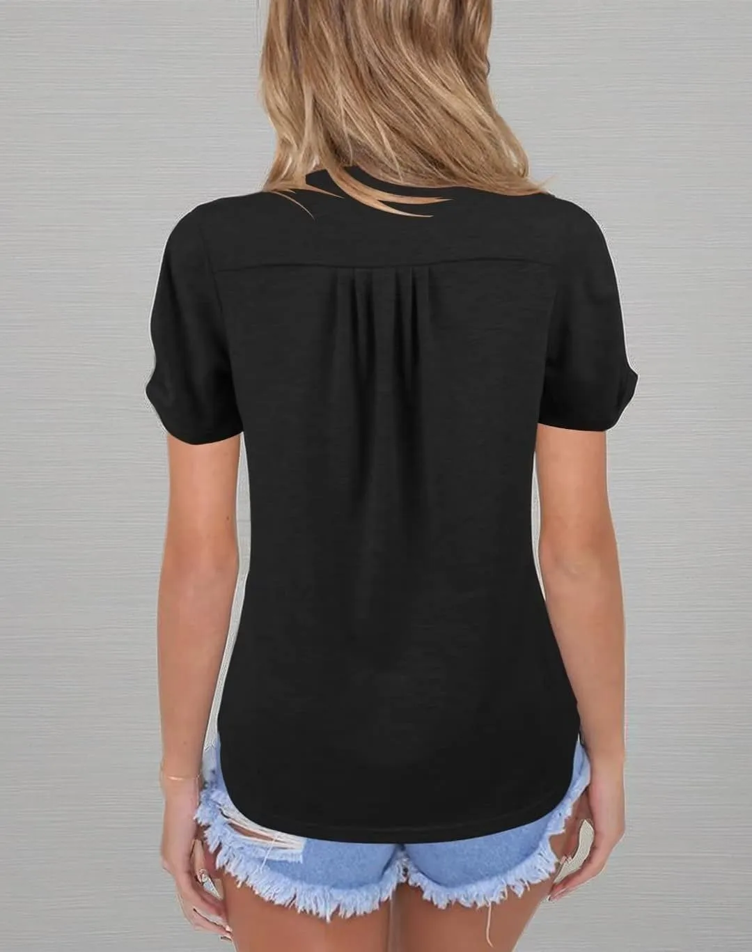 Dailiup Women's Casual V Neck T-Shirts Short Sleeve Summer Cute Tunic Tops Tees Loose Solid Basic Blouses