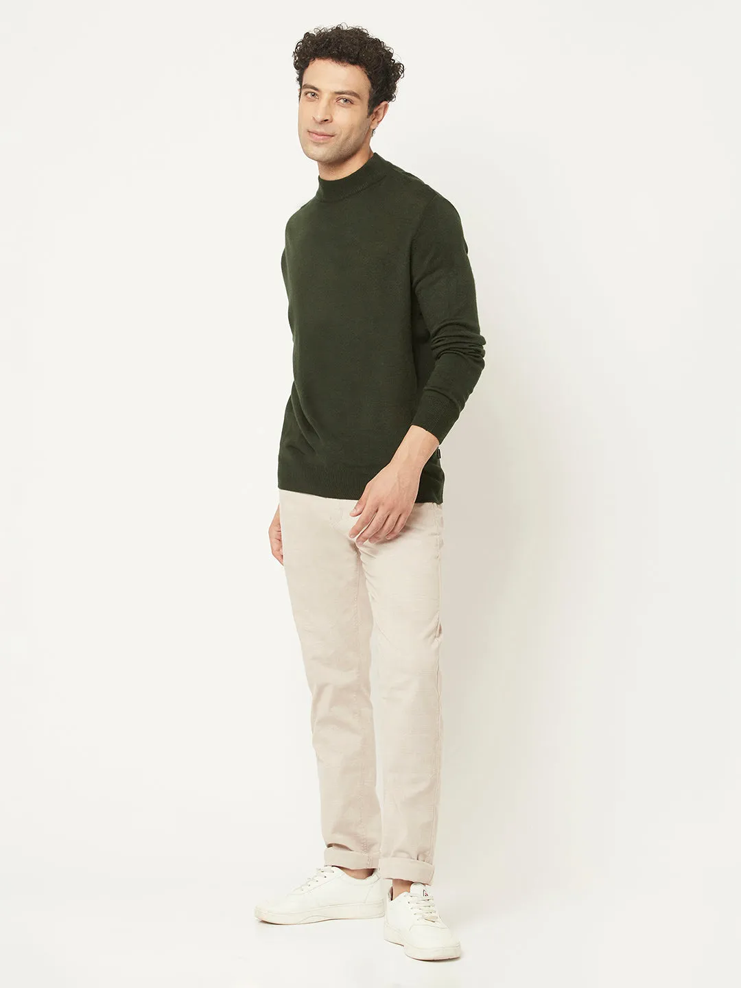 Dark Moss Green Sweater in Relaxed Fit