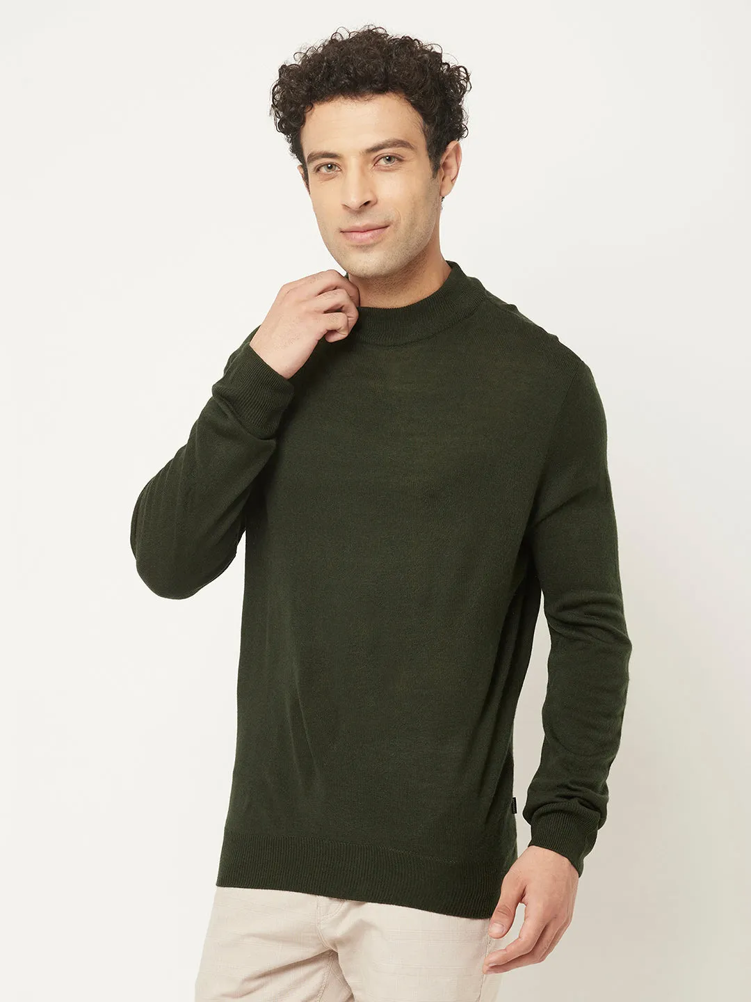 Dark Moss Green Sweater in Relaxed Fit