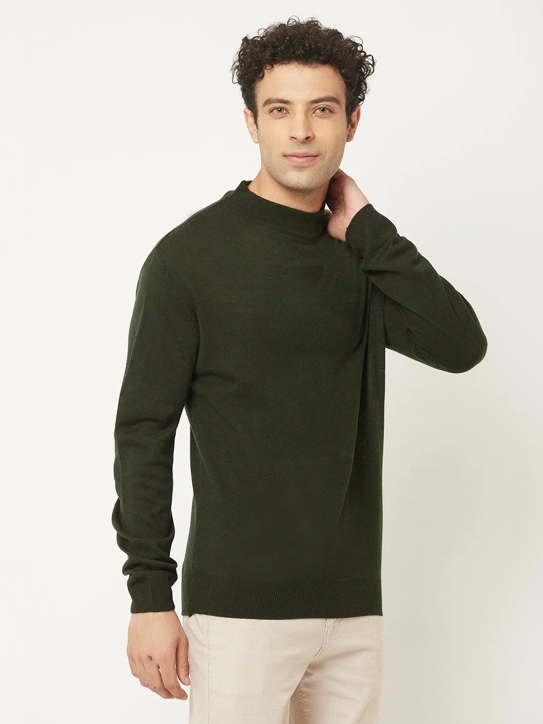Dark Moss Green Sweater in Relaxed Fit
