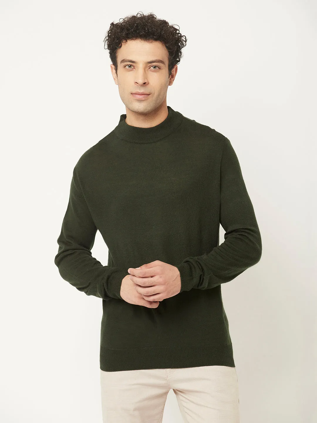 Dark Moss Green Sweater in Relaxed Fit