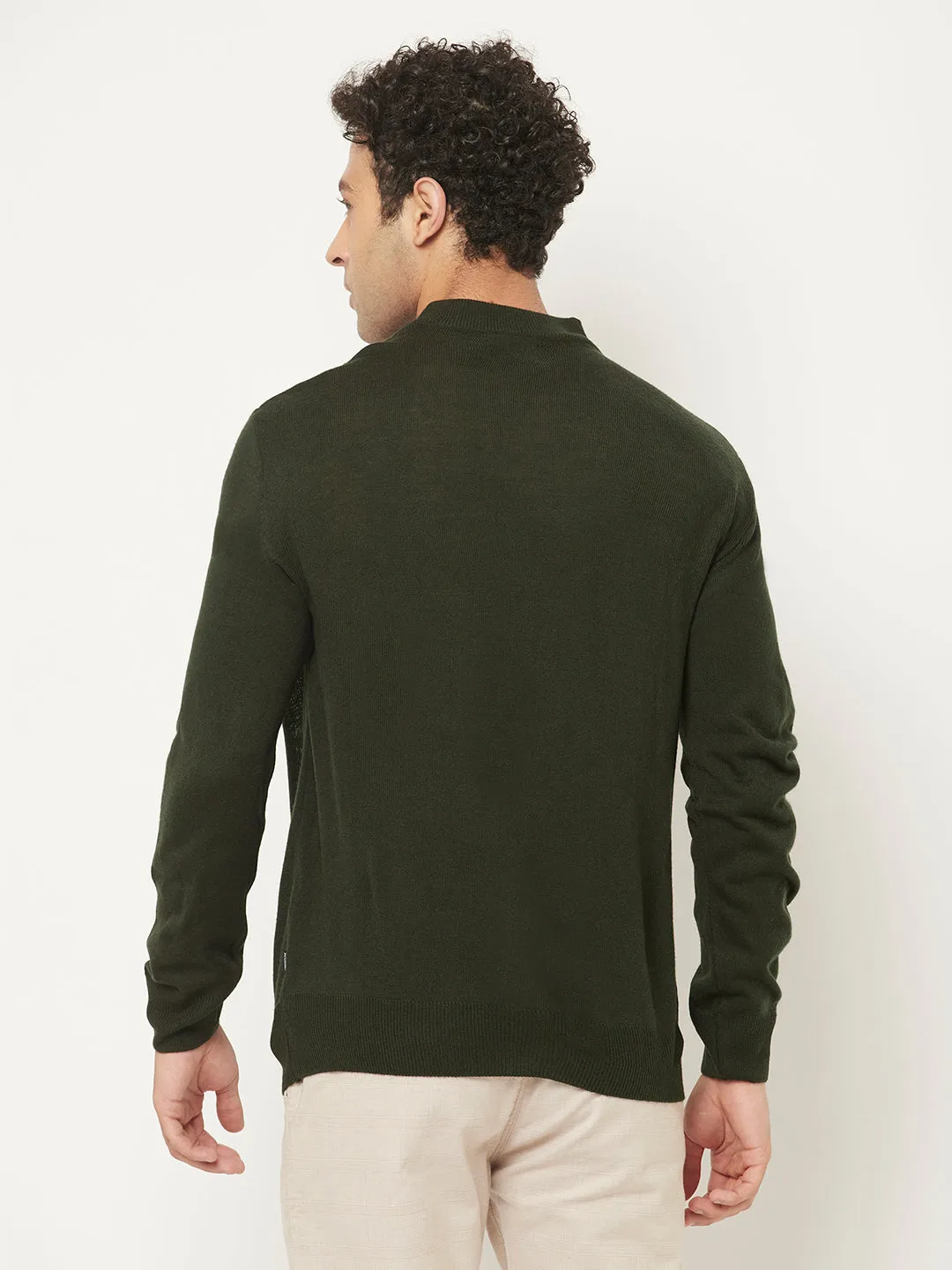 Dark Moss Green Sweater in Relaxed Fit