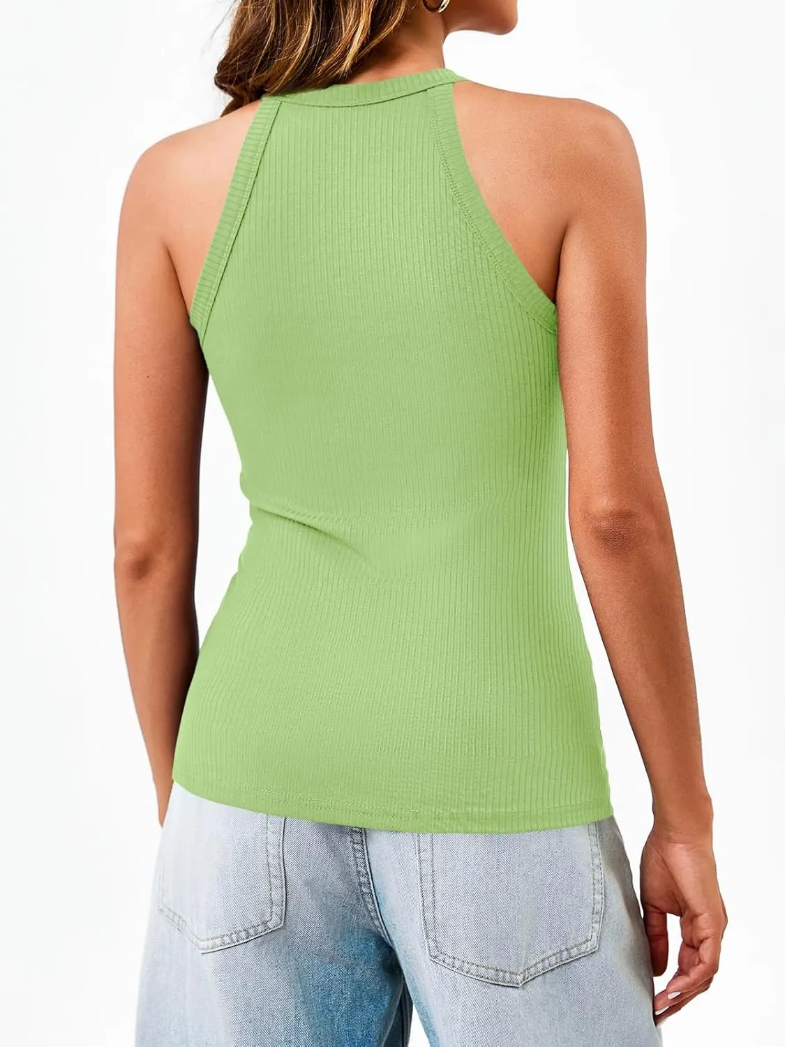 Dellytop Summer Womens Tank Tops - Casual Sleeveless Basic Cami Top Shirt Slim Knit Ribbed Racerback Workout Blouses