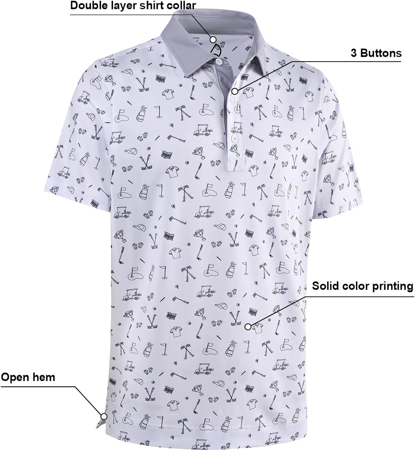 DEOLAX Mens Golf Shirt Moisture Wicking Dry Fit Performance Mens Polo Shirts Short Sleeve Fashion Print Golf Shirts for Men
