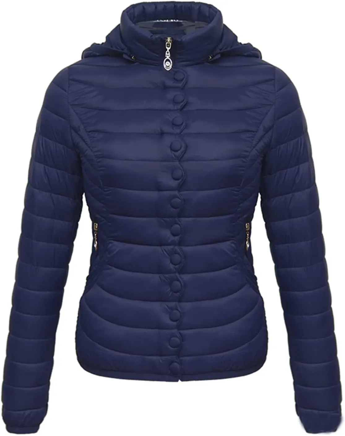 DGHM-JLMY Women Buttons Retro Short Cotton-Padded Jacket Slim Detachable Hood Winter Coat Quilted Thicken Puffer Jacket