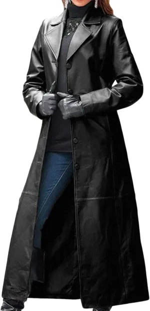 DGHM-JLMY Women Casual Lapel Long Suit Trench Coat Outerwear Slim Slim Leather Windbreaker Faux Leather Long Jacket