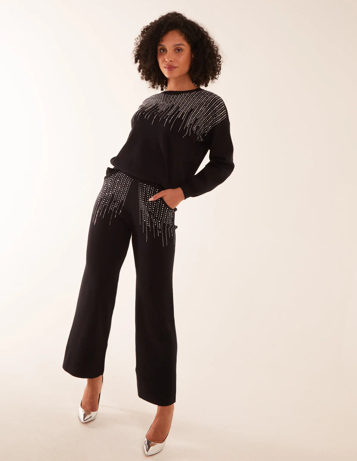 Diamante Knitted Flared Trousers