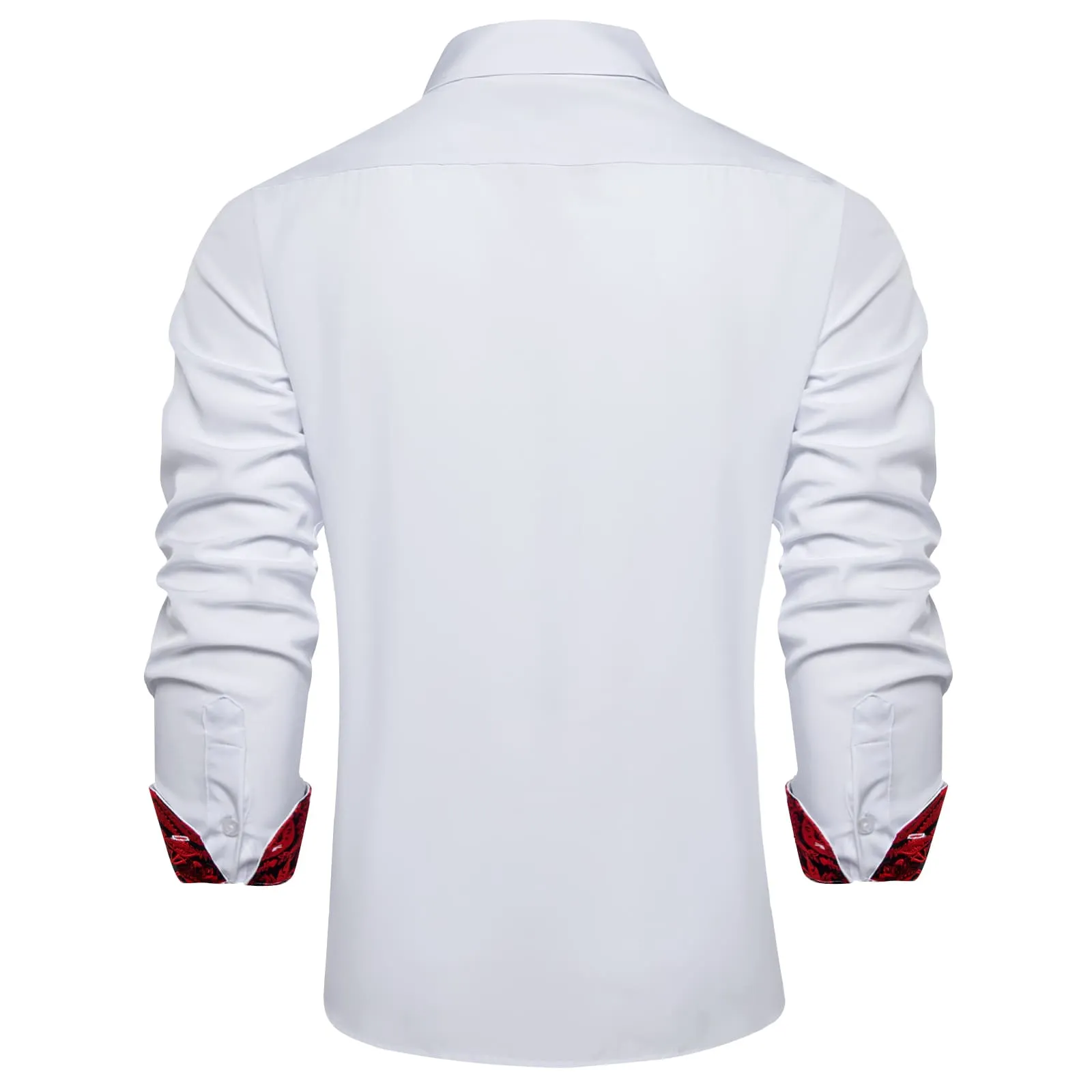 DiBanGu White Solid Splicing Dark Red Paisley Silk Mens Long Sleeve Shirt