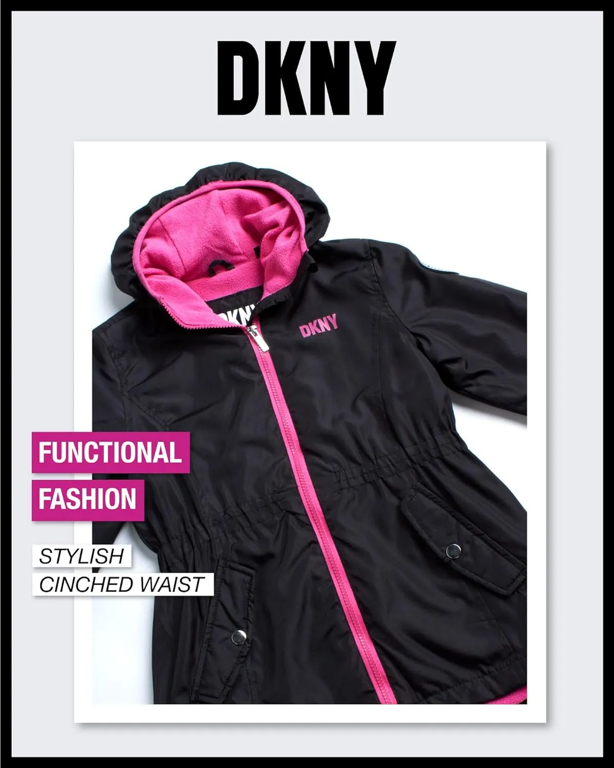 DKNY Girls' Jacket - Lightweight Polar Fleece Lined Anorak Jacket - Weather Resistant Coat for Girls (4-16)