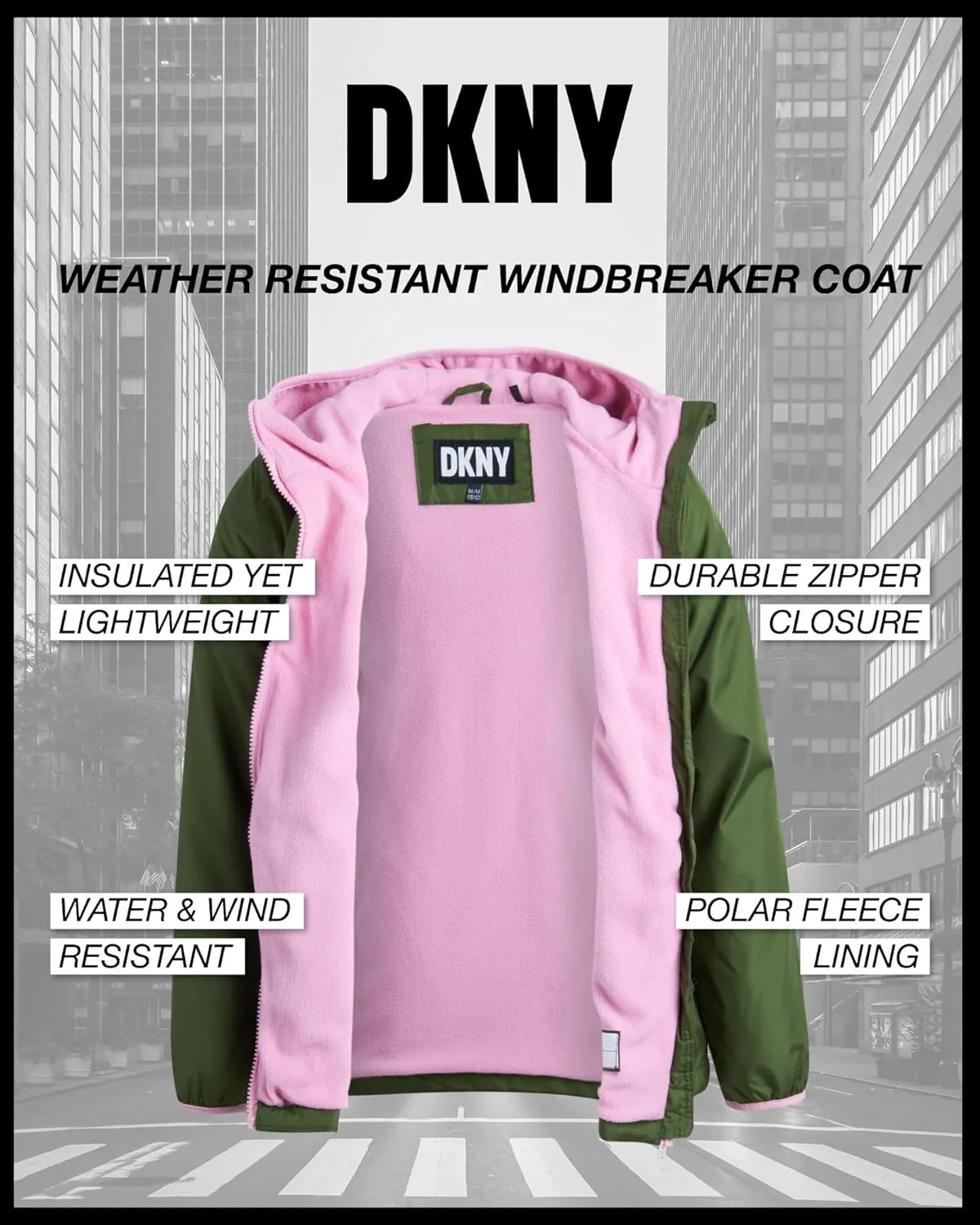 DKNY Girls' Jacket - Lightweight Polar Fleece Lined Anorak Jacket - Weather Resistant Coat for Girls (4-16)