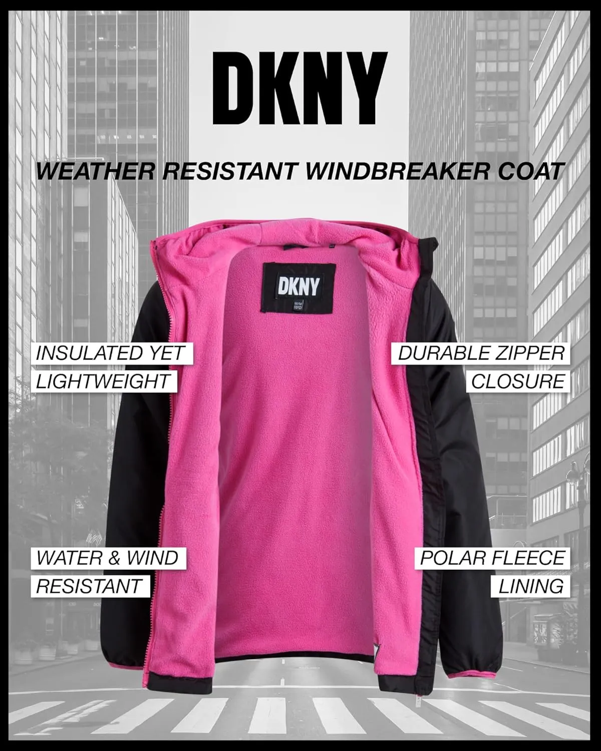 DKNY Girls' Jacket - Lightweight Polar Fleece Lined Anorak Jacket - Weather Resistant Coat for Girls (4-16)