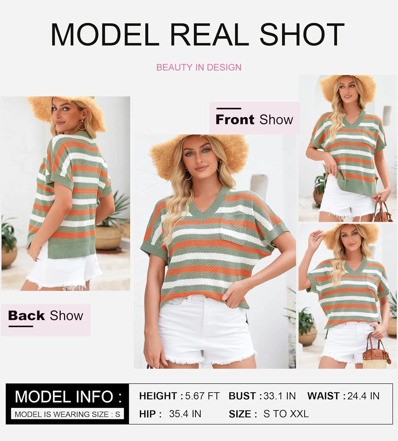 Dokotoo Women's Casual Short Sleeve Loose Tunic Tops Lightweight Striped Summer Sweaters Blouses Shirts