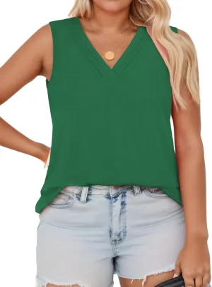 DOLNINE Women's Plus Size Tank Tops V Neck Sleeveless Shirts Casual Summer Fashion Tunic Blouses