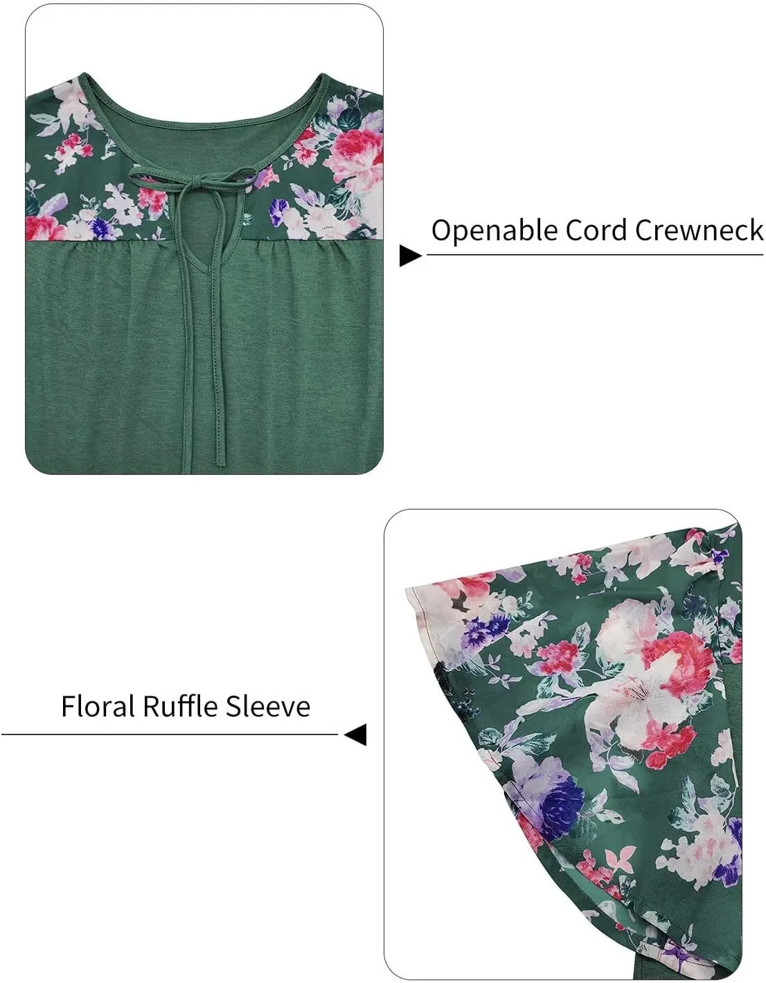 DOLNINE Women's Plus Size Tops Casual Summer Boho Floral Tunics Ruffle Sleeve Crewneck Loose Blouses Shirts