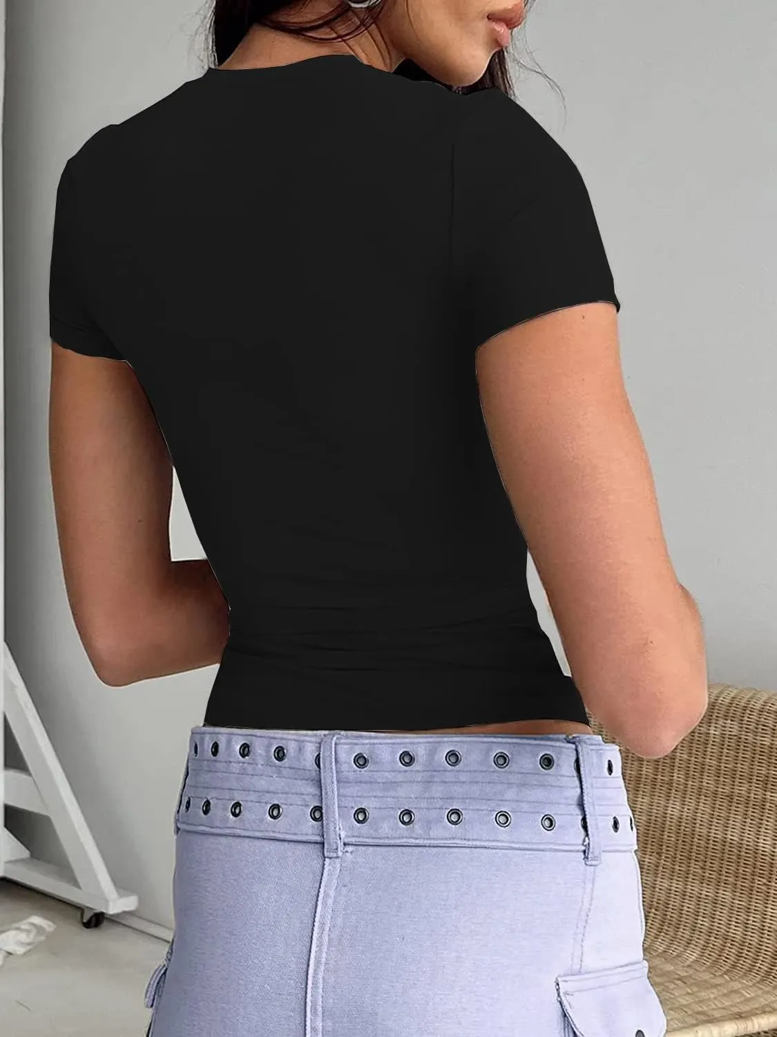 Dwnval Women Sexy Basic T Shirts Tops Summer Short Sleeve Crewneck Slim Fit Cute Crop Top Blouses