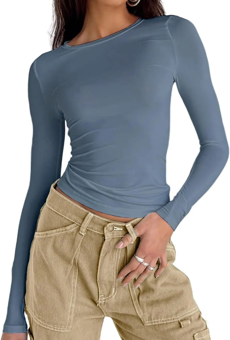 Dwnval Women Sexy Basic T Shirts Tops Summer Short Sleeve Crewneck Slim Fit Cute Crop Top Blouses