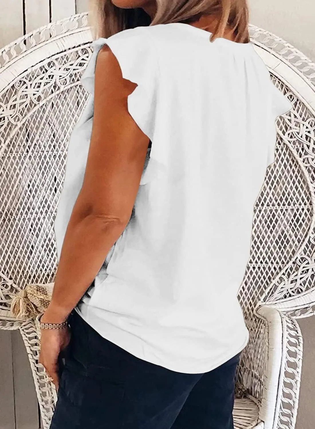 Ebifin Womens Plus Size Tank Tops V Neck Ruffle Sleeve Summer Casual Loose Blouses Tee Shirts