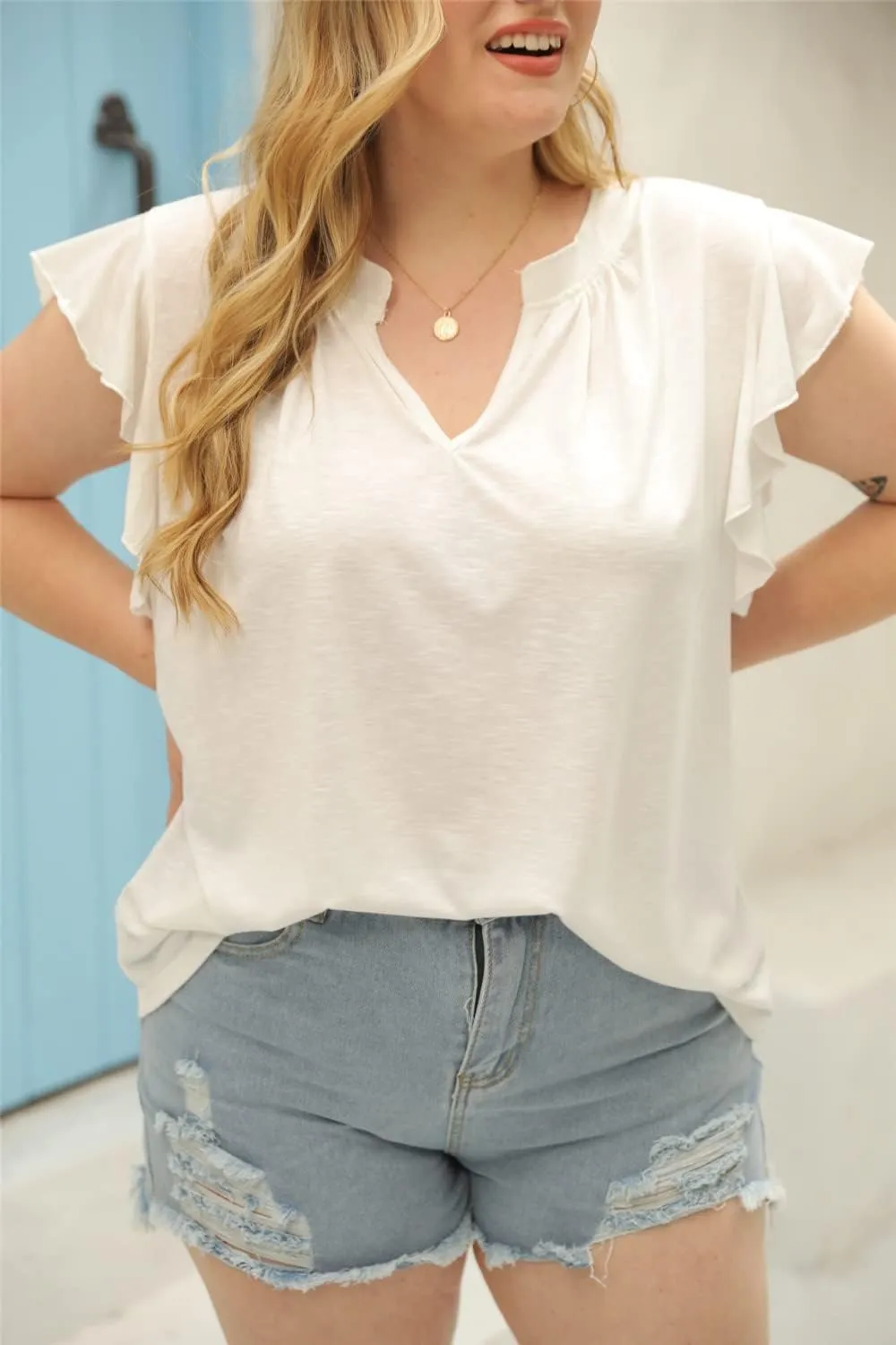 Ebifin Womens Plus Size Tank Tops V Neck Ruffle Sleeve Summer Casual Loose Blouses Tee Shirts