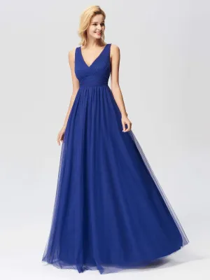 Elegant A Line V Neck See Through Long Bridesmaid Dress