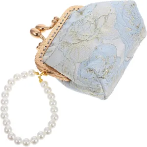 Elegant Handbag with Authentic Brocade and Faux Pearl Accent Compact Coin Purse for Women Versatile Evening Clutch for Weddings and Formal Events