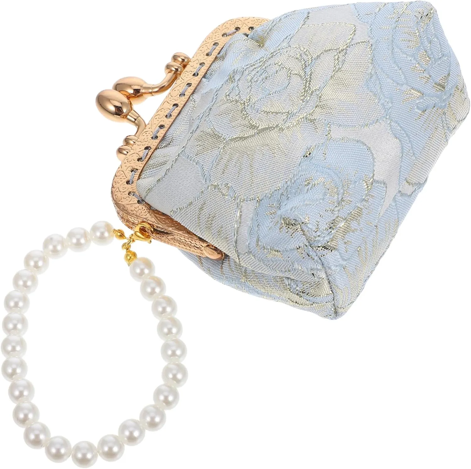Elegant Handbag with Authentic Brocade and Faux Pearl Accent Compact Coin Purse for Women Versatile Evening Clutch for Weddings and Formal Events