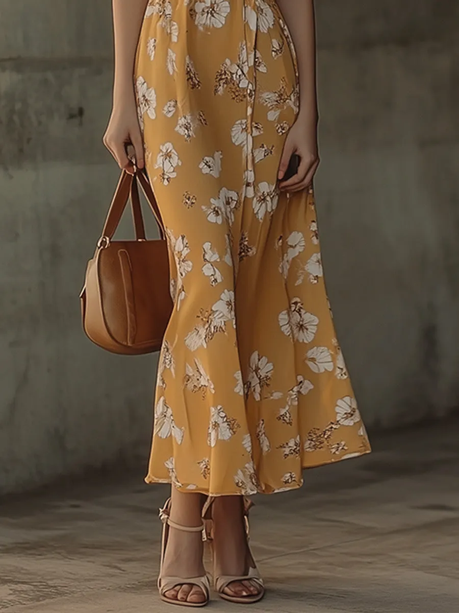 Elegant V-neck Floral Bohemian Holiday Dress