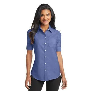EMBROIDERED -Port Authority® Ladies Short Sleeve SuperPro™ Oxford Shirt