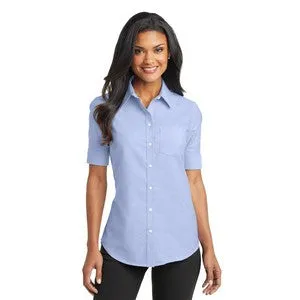 EMBROIDERED -Port Authority® Ladies Short Sleeve SuperPro™ Oxford Shirt