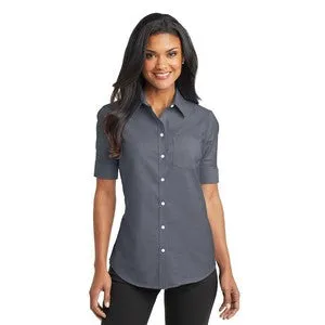 EMBROIDERED -Port Authority® Ladies Short Sleeve SuperPro™ Oxford Shirt