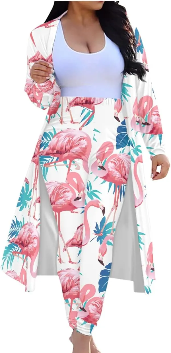 ENLACHIC Women Floral Print Long Sleeve Cardigan Cover up Long Pants 2 Piece Outfits Set