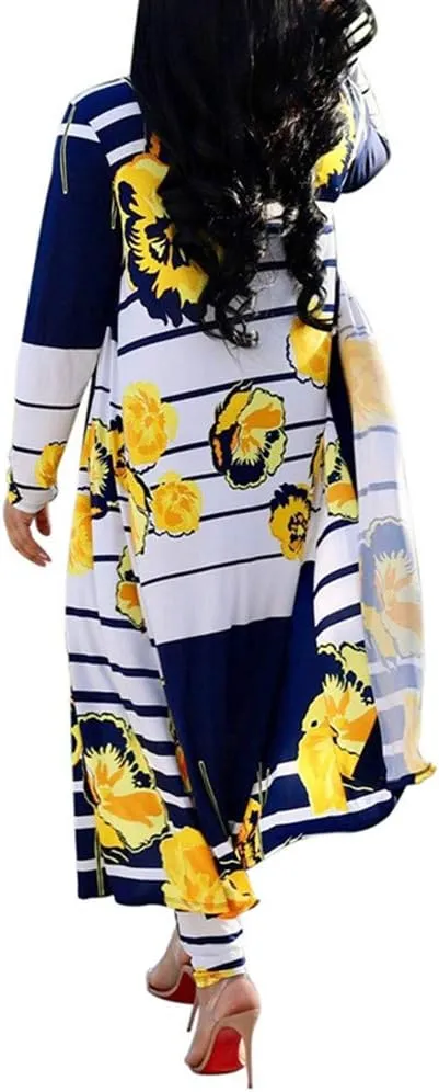 ENLACHIC Women Floral Print Long Sleeve Cardigan Cover up Long Pants 2 Piece Outfits Set