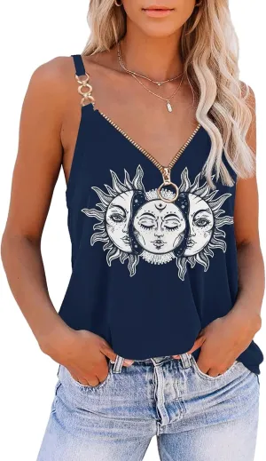 ETCYY Women's Sexy Sleeveless Tank Tops Summer V Neck Zipper Basic Cami Tee Shirts Blouses