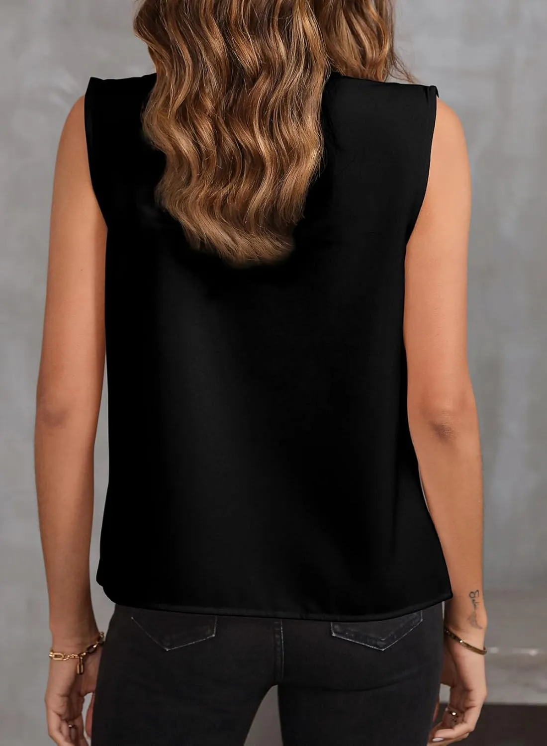 EVALESS Womens Pleated Tank Tops V Neck Casual Sleeveless Blouses Summer Basic Vest Shirt