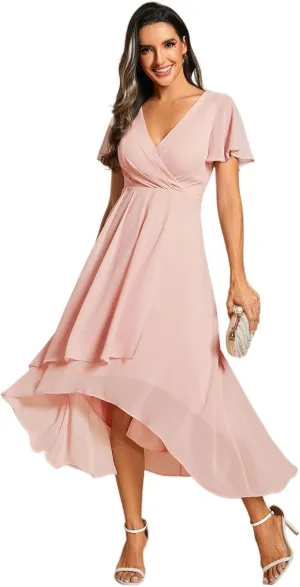 Ever-Pretty Women's A Line V Neck Ruffle Sleeves Pleated High Low Formal Dresses 02084