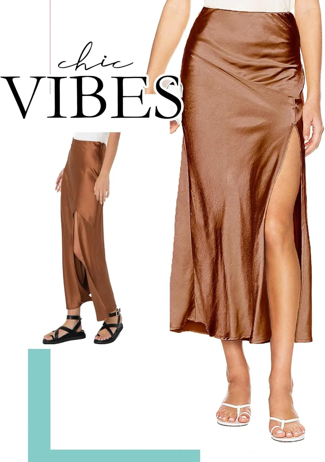 Ezcosplay Womens Satin Silk Maxi Skirt with Slit Elastic High Waist Sexy Thigh Split Silky A Line Long Skirts