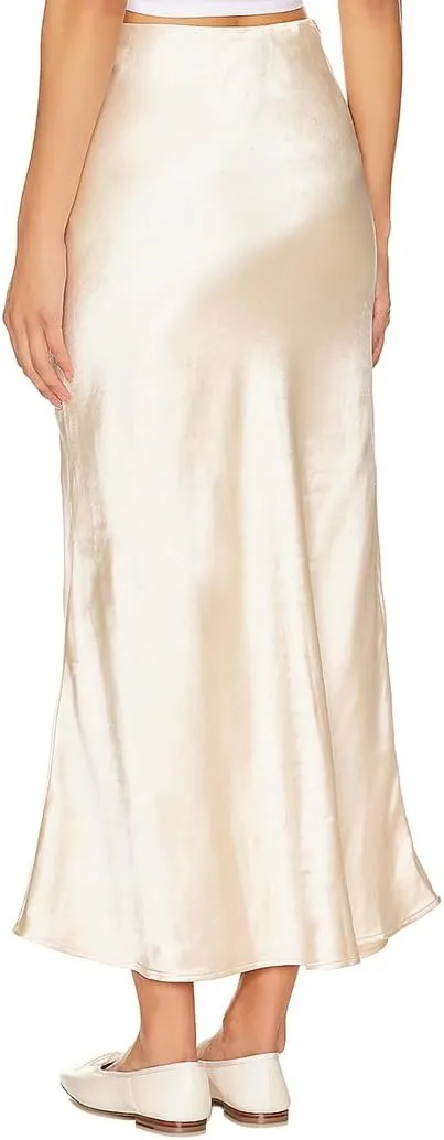 Ezcosplay Womens Satin Silk Maxi Skirt with Slit Elastic High Waist Sexy Thigh Split Silky A Line Long Skirts