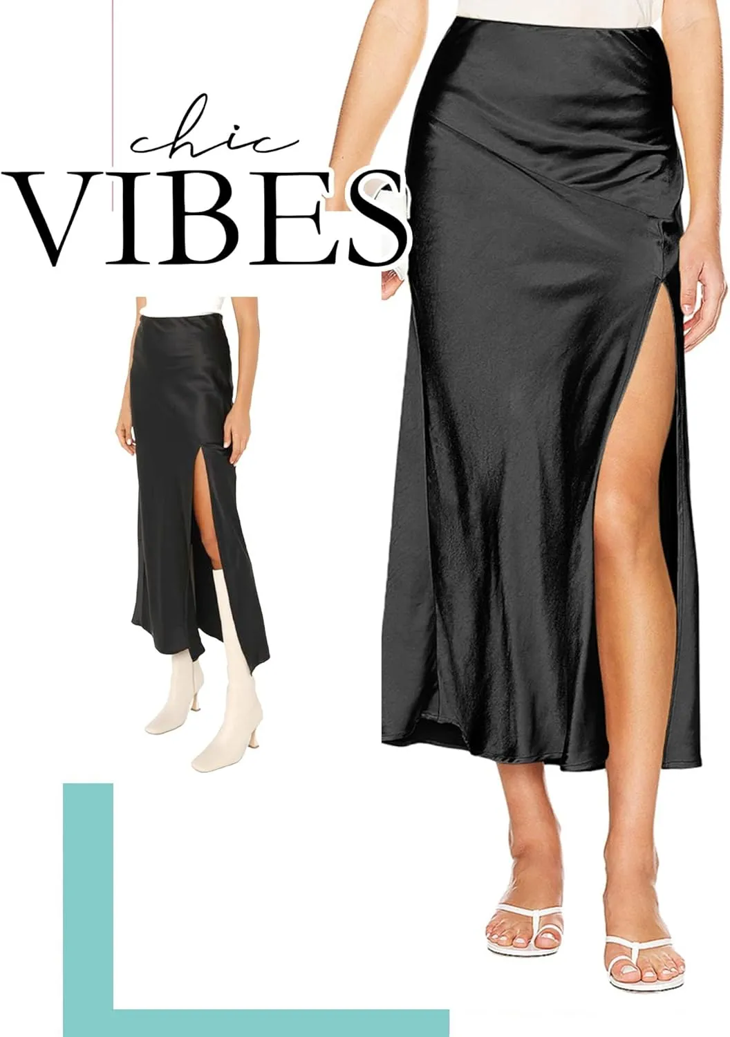 Ezcosplay Womens Satin Silk Maxi Skirt with Slit Elastic High Waist Sexy Thigh Split Silky A Line Long Skirts