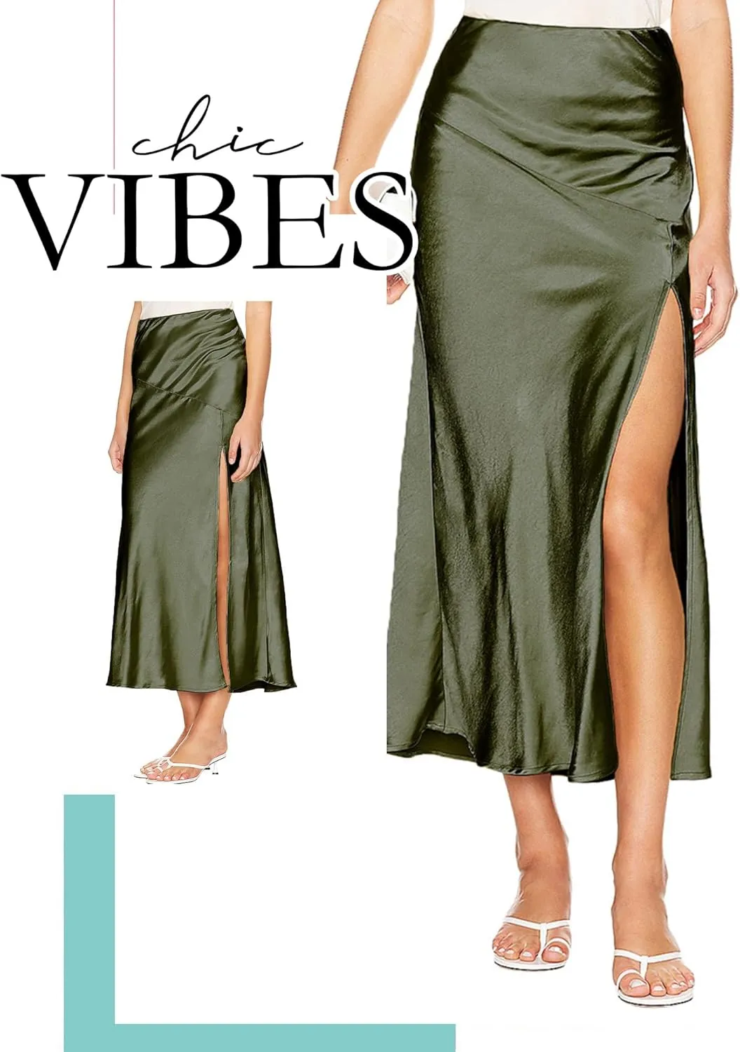 Ezcosplay Womens Satin Silk Maxi Skirt with Slit Elastic High Waist Sexy Thigh Split Silky A Line Long Skirts